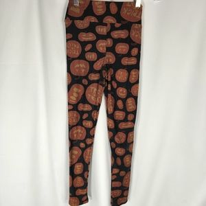 LuLaRoe Black w/ Orange Jack O'Lantern Halloween Leggings Size Tween